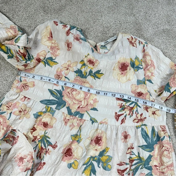 Zara Ecru Floral Babydoll Dress Multicolor Tiered Swingy Boho Bloggers Fave S - Picture 13 of 16